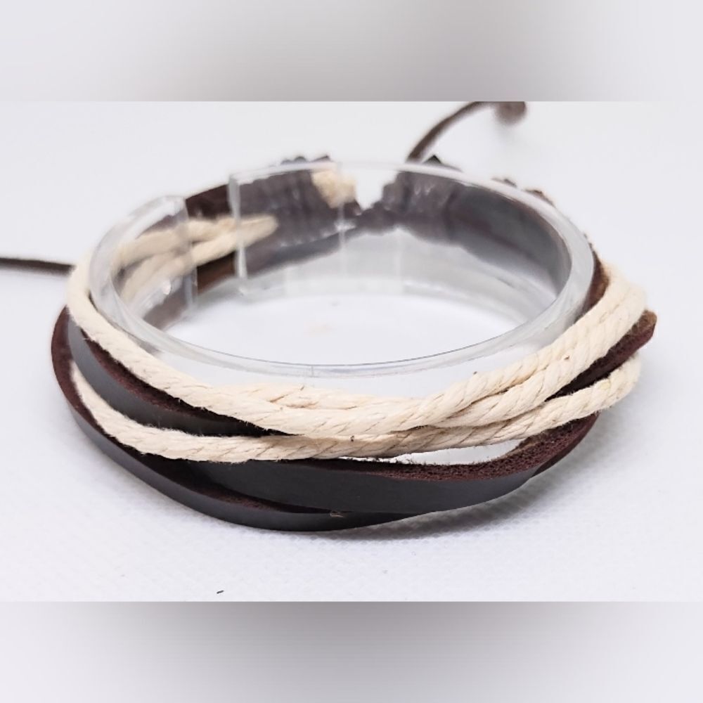 Men's leather bracelet layered brown new e49